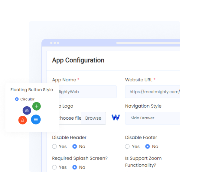 App configuration using mightyweb's admin panel