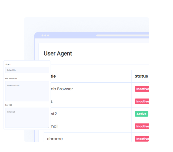 user agent setting using admin panel